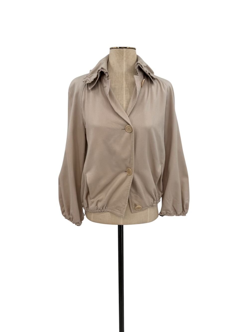 Akris Punto Virgin Wool Cropped Jacket Balloon Sleeve Taupe Khaki‎ US 4